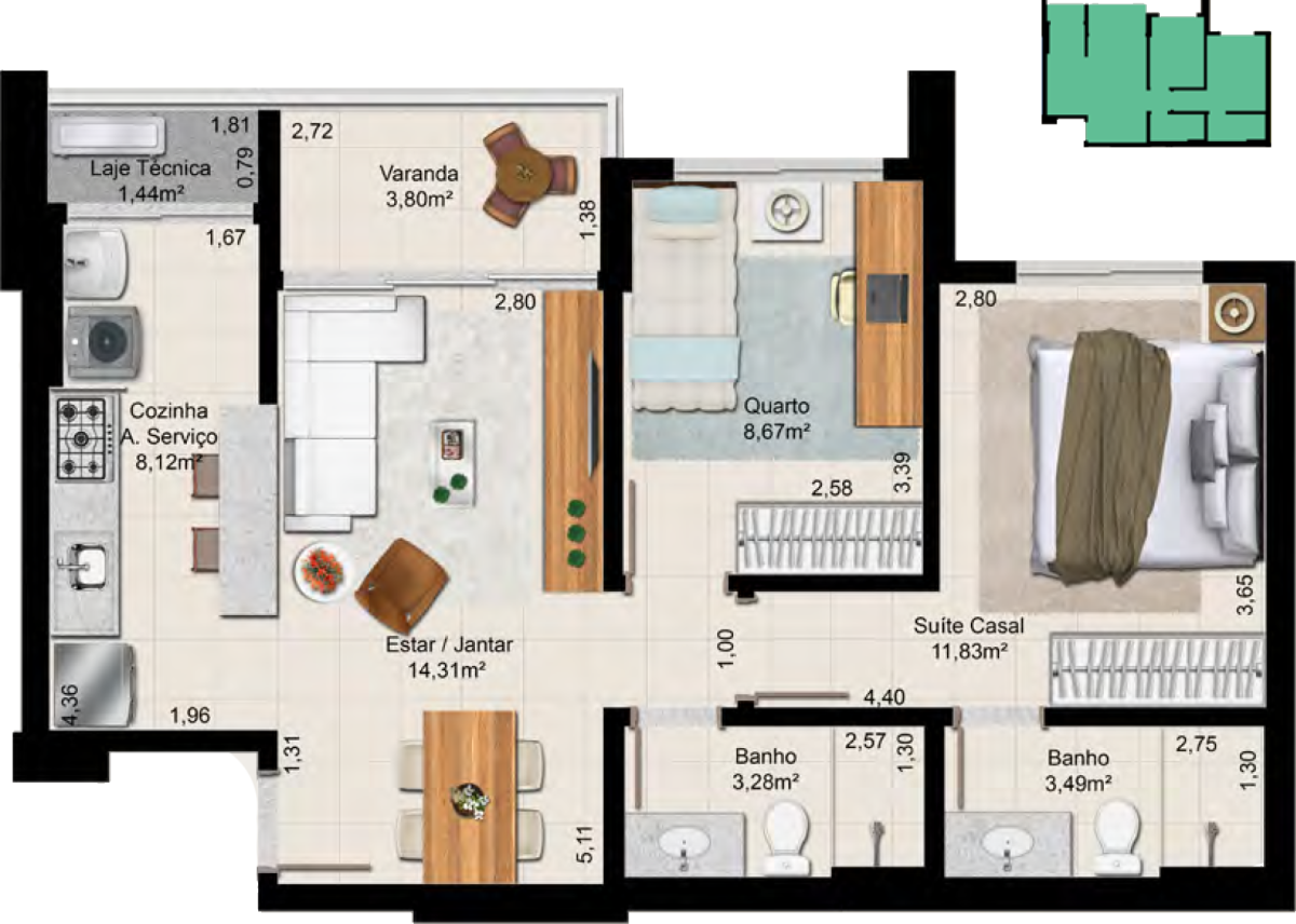 Planta finais 03 e 04 do empreendimento Best Bueno, da Sim Inc em Goiânia.