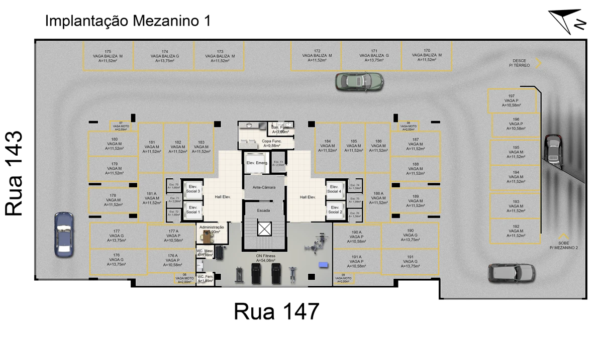 Planta mezanino 1 do On Marista da Sim Incorporadora