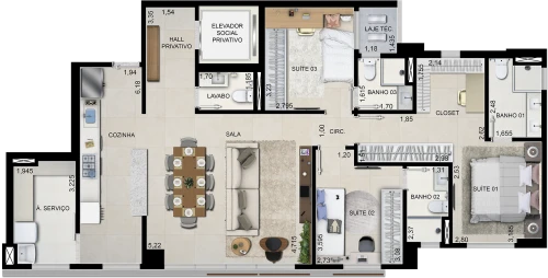 Planta do Apartamento Padrão do On Marista da Sim Incorporadora