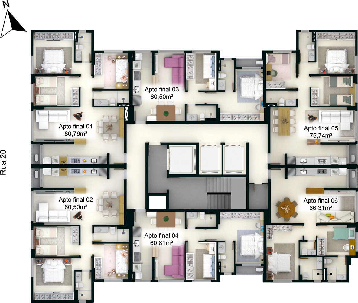 Planta Implantação Apartamentos do empreendimento Katedral Sky Rooftop