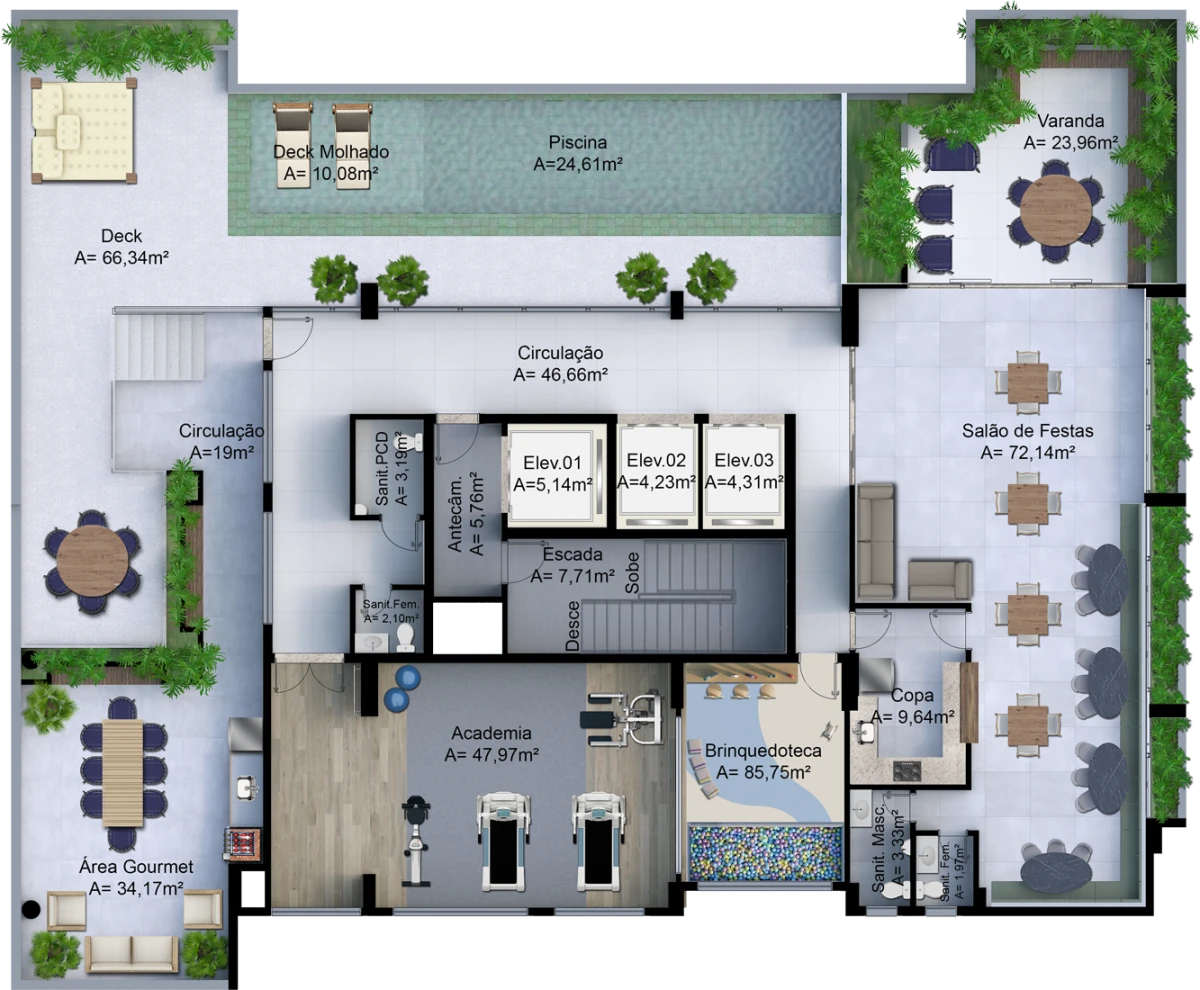 Rooftop do empreendimento Katedral Sky Rooftop