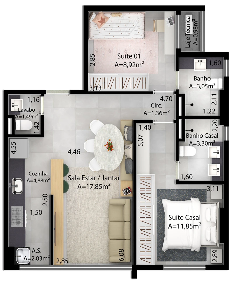 Planta Tipo C - Final 04 do Cult Oxford em Goiânia